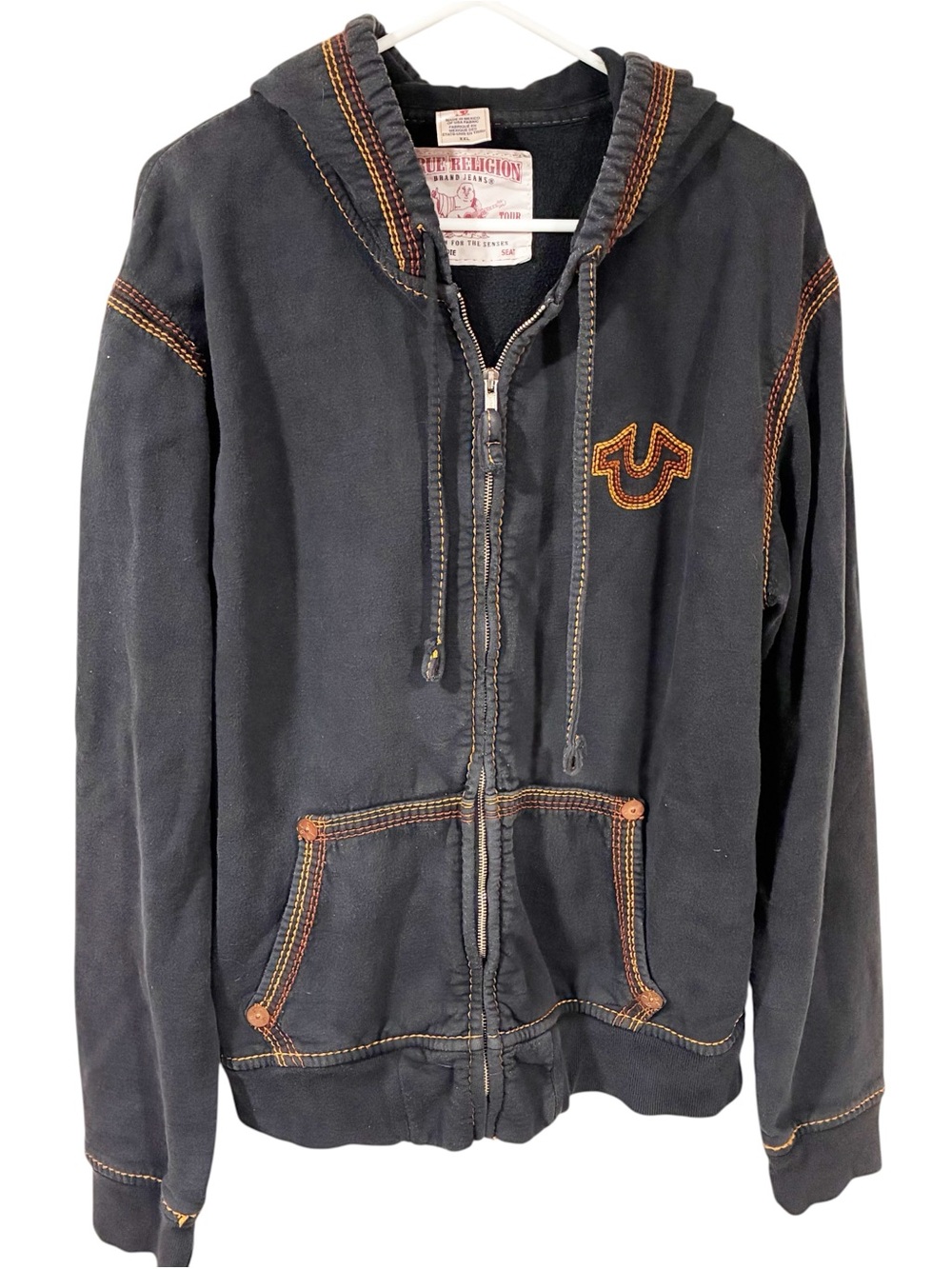 True Religion Tracksweat QT Hoodie Size Full Zip‎ Big Stitch Size XXL